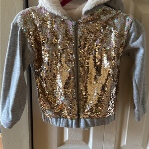 Girls size 6 super soft sweat suit with gold flip sequins
